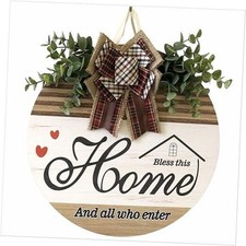 Welcome Sign Front Door Decoration 12 Inch Round Wood Wreath Wall Hanging Blue