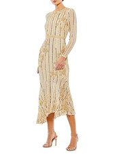 Mac Duggal Embellished Long-Sleeve Midi-Dress Size 16 NEW Missing some Seq 93627