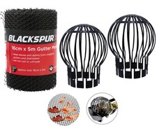 2 PC DOWNPIPE FILTER / 5M GUTTER MESH STOP LEAF ROOF PROTECTOR DRAIN GUARD COVER