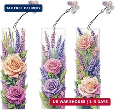 3pcs Flower Diamond Art Bookmarks, Rose Diamond Painting Bookmark Kits for Adult