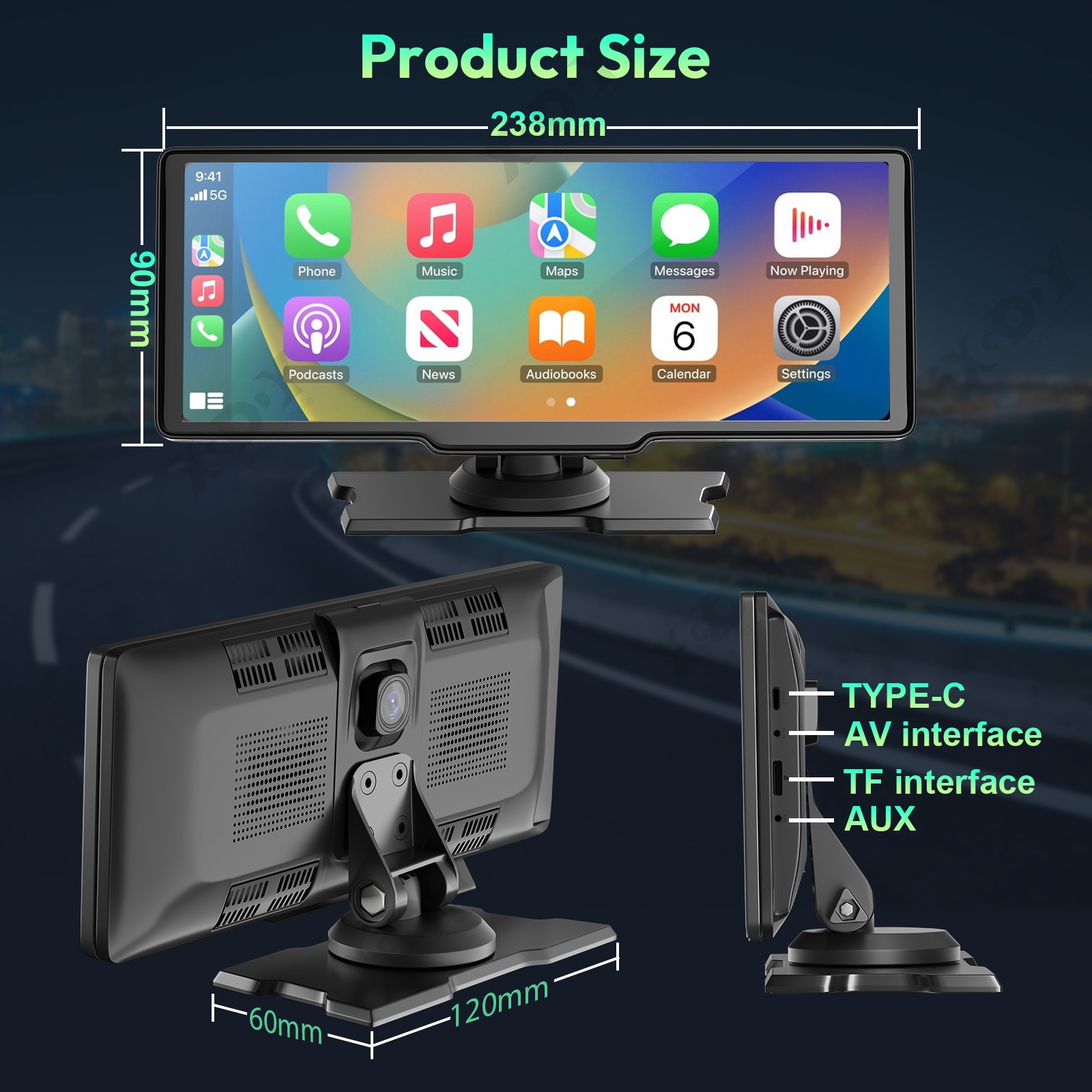 10.26" Dash Cam Apple Carplay Android Auto Dual Lens Mirror Link Head Unit Touch