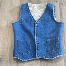 VTG 70s Wrangler Denim Vest Sherpa Lined 17.5 Pit to Pit Mens S No Tag Western