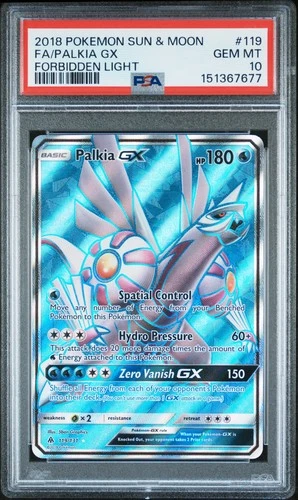 2018 POKEMON SUN & MOON FORBIDDEN LIGHT #119 FULL ART/PALKIA GX PSA 10