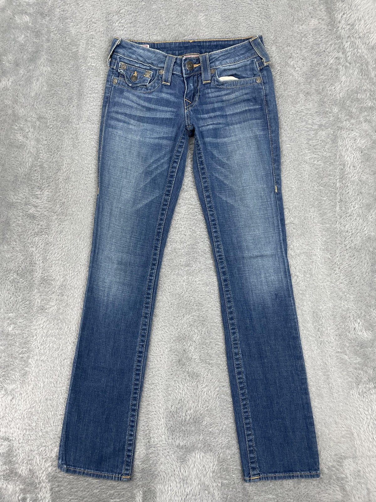 True Religion Jeans Womens 25 Blue Medium Wash Low Rise Slim Straight