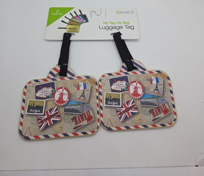 Miamica 2 Peice- Luggage Tag - Bag / Suitcase ID International Travel Themed