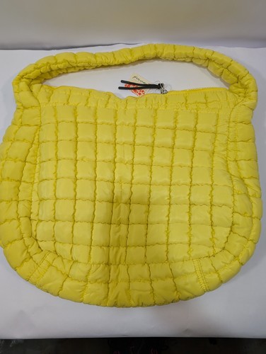 Free People Quilted Carryall Tote Bag Lemon Zest Yellow Large Puffer Soft - Picture 2 of 11