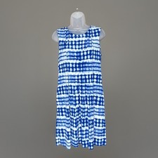 Calvin Klein Dress S Blue Tie-Dye Sleeveless Pockets Y2K Coastal Preppy Artsy