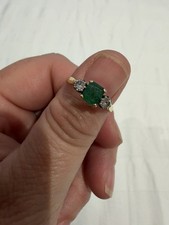 18ct Yellow Gold Emerald & Diamond Trilogy Ring