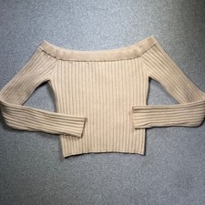Aerie Ribbed Off-the-Shoulder Sweater Women M Cream Knit Long Sleeve Pullover