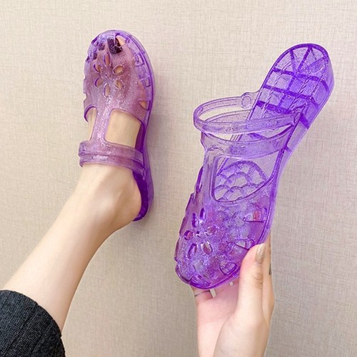 Transparent PVC-Kristall-Slipper Zehenabdeckung Flache Hausschuhe Damen Strand - 第 9/16 張圖片