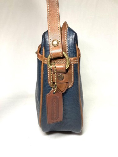 COACH CHARLSTON BAG Leather Shoulder Bag, Two-Tone Navy/Brown, From Japan - Picture 3 of 24