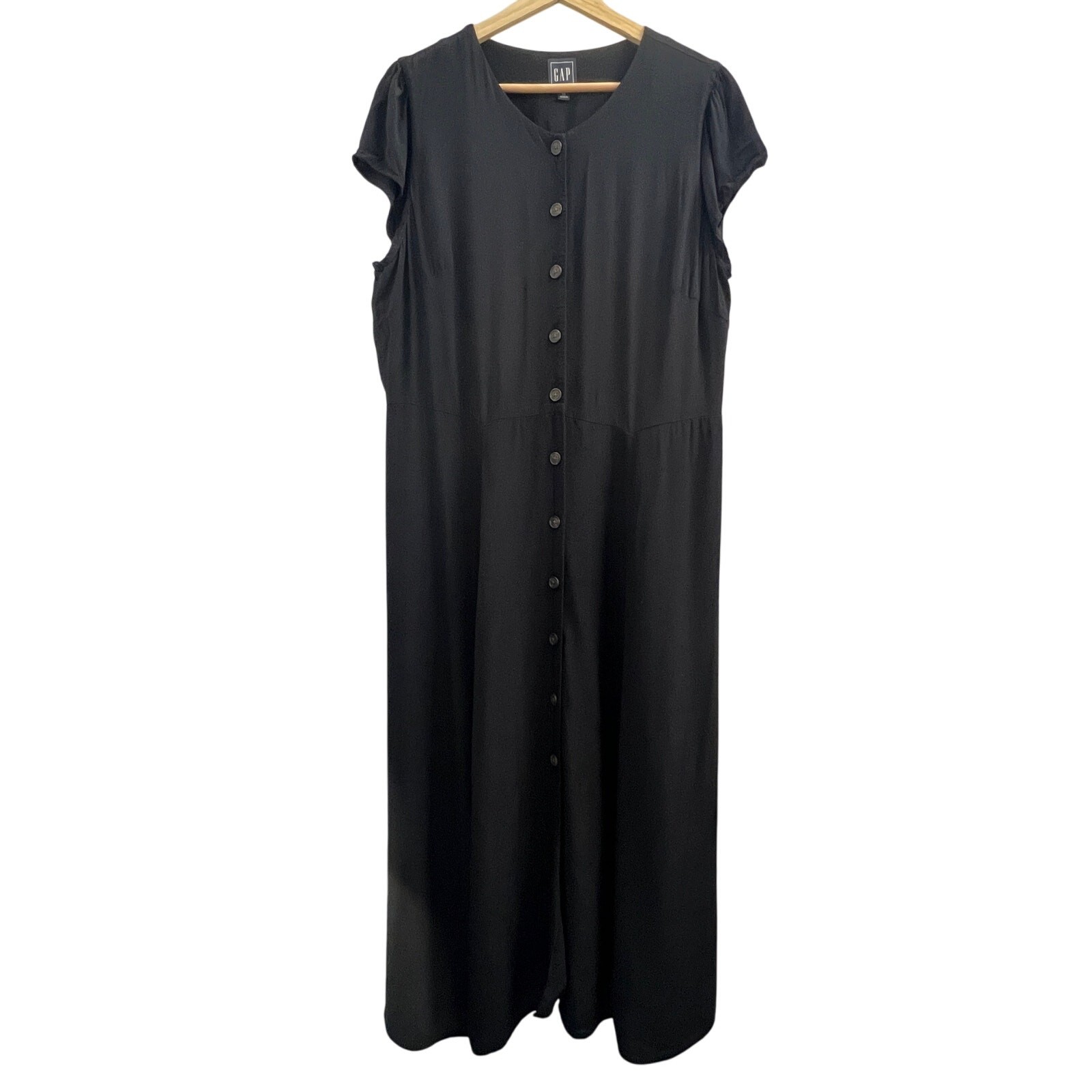 GAP Rounded Neck Button Front Black Cap Sleeve Fl… - image 1