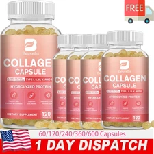 Collagen Peptides Types I, II, III, V, X 2000mg Pills Anti-Aging Skin Capsules