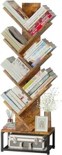 EASYCOM TREE BOOKSHELF METAL BASE 7 TIER BOOKCASE STORAGE - BROWN