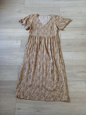 George Beige Leopard Print Flared Midi Dress Boho Smart Holiday Retro UK12