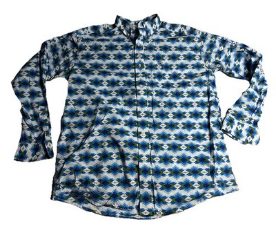 ARIAT Aztec NWOT Western LS Button Front Mens Shirt Sz L FREE SHIPPING Blue L16