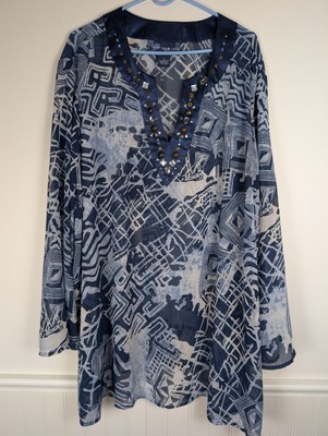 Susan Graver Style Jewel & Stud Printed Sheer Georgette Tunic Top Plus Size 3X