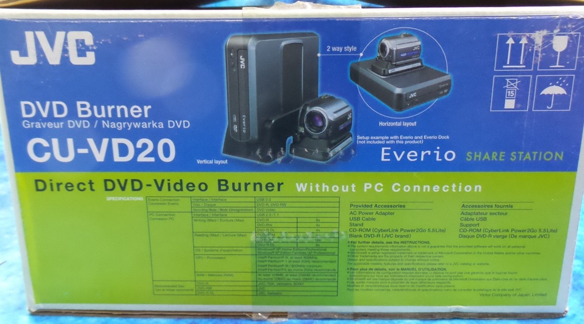 JVC Everio CU-VD20 Direct DVD Burner HD Share Station Video MPG4