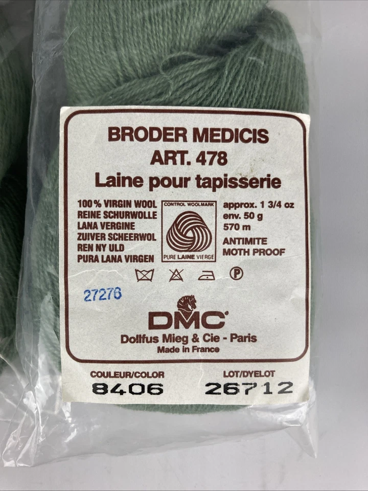 3 x HKS DMC Broder Medicis #8406 Green Virgin Wool Thread VTG 570m - Image 4 of 4