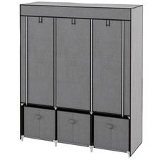 HOMCOM Large Fabric Wardrobe Closet with 2 Rails 5 Shelves 3 Drawer Dark Grey