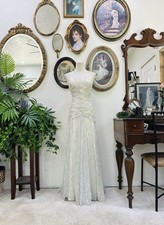 Vintage Jessica McClintock Silver Lace Wedding Dress   Size Small