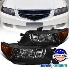 Fits 2004-2005 Acura Tsx Projector Headlights Head Lamps Black 04-05 Sedan 4dr