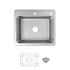 Glacier Bay Bratten 25" Drop-In Single Bowl Stainless Steel Kitchen Sink, Accs