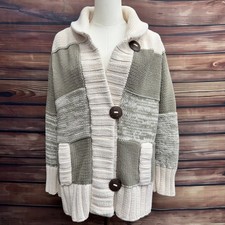 Peck Peck Weekend Women's XL Patchwork Cotton Cardigan Chunky Knit Boho