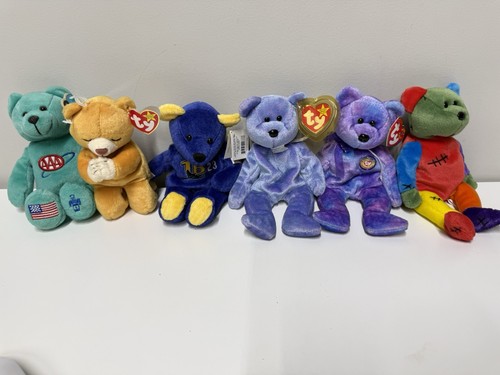 Mixed Plush Bear Lot of 6 Ty Beanie Babies AAA Travel Salvino's Bammers
