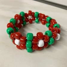 Handmade Flower Kandi Cuff Bracelet Red Green White Rave Festival Gear PLUR
