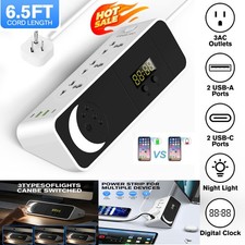 2M Extension Lead Power Strip Surge Protector 3 Way US Outlet Plug Sockets 2 USB
