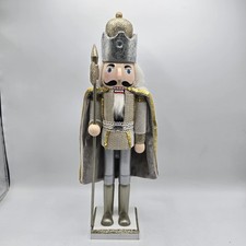 Wooden Christmas Nutcracker Gold Silver Sequin Soldier Rhinestone 16  preowned.