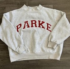 Parke Varsity Mockneck Sweatshirt Classic Grey  Red  Size L/XL  100 Cotton