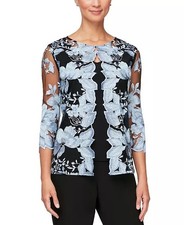 Alex Evenings Embroidered Jacket Solid Tan BlackBlue S