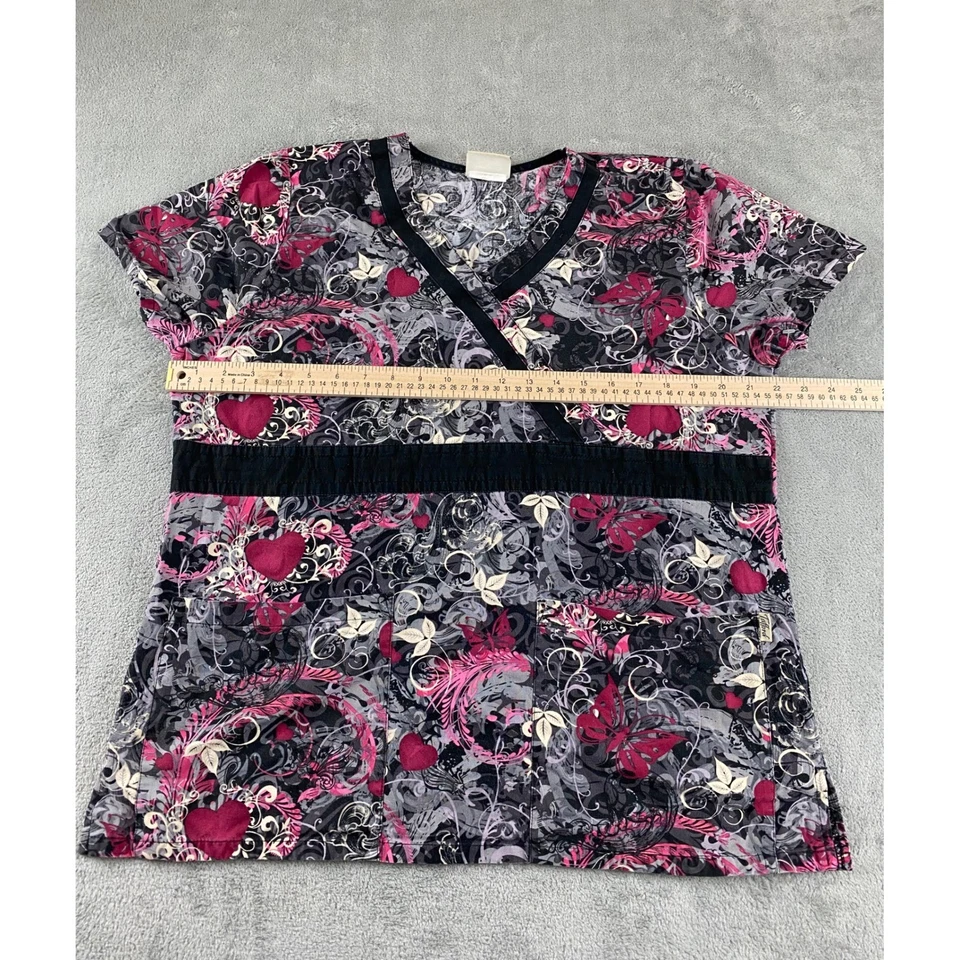 Blusa Médica para Mujer Tafford Cuello en V Manga Corta Rosa Negra Estampado Floral Corazón Talla M Foto 4 de 4