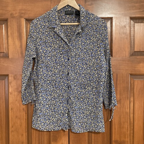 Liz Claiborne, Vintage Liz Claiborne 100% Silk Floral Button Front Blouse Shirt Women’s Size 12