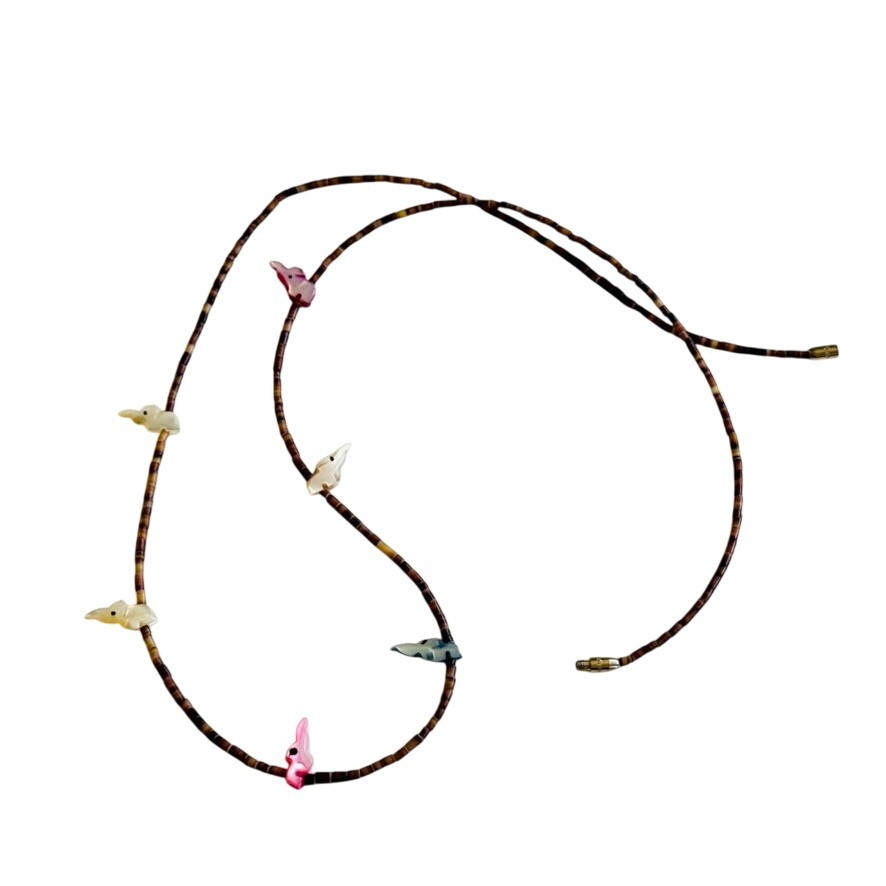 VTG Zuni heishi Necklace fetish mother of pearl MOP thin strand beads colorful