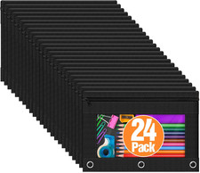 3 Ring Pencil Pouch, 24 Packs Black Bulk Zipper Pencil Case, Pencil Pouches with