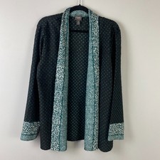 Chicos Travelers Crinkle Pleated Shawl Collar Swing Jacket Size 2 US Large Open