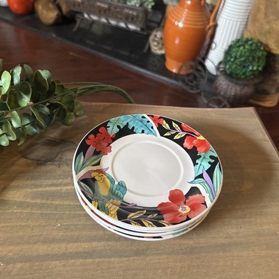 Set Of (4)  Jungle Paradise 6 Inch Porcelain Saucers