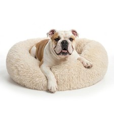 Calming Donut Dog Bed 30in Washable Round Plush AntiSlip for Medium Dogs 45lb