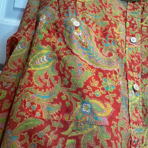 Vintage Ralph Lauren Womens Blouse Orange Paisley Cotton Colorful Classic Sz XL - Picture 8 of 17