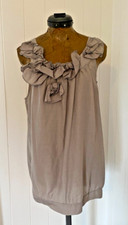 Ann Taylor LOFT Women's Dress Beige Ruffle Trim Pockets Sleeveless Midi - Size M