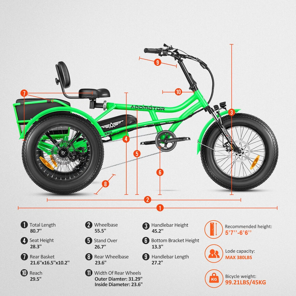 Triciclo eléctrico semi-reclinado Addmotor M-360II 750W 20Ah motor trasero neumático grueso 20" Foto 3 de 4