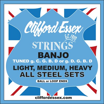 CLIFFORD ESSEX 5-SAITIGE BANJO-SAITEN. GANZSTAHL. LEICHTE, MITTLERE & SCHWERE SETS