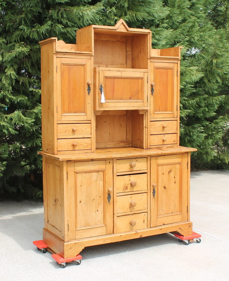 Aparador rústico de campo del siglo XIX de pino macizo armario buffet con llave Foto 3 de 4