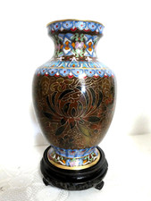 Wazon na drewnianej podstawie Cloisonne mosiądz emaliowany