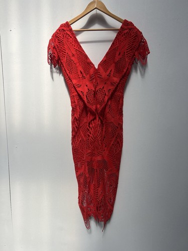 Women’s Red Lace Midi Dress V-neck Cap Sleeve Size 6 New With Tags - Picture 6 of 11