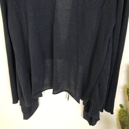 360 Sweater 100% Linen Dark Navy Tie Front Waterfall Cardigan size Large - Picture 12 of 13