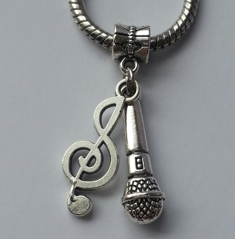 Microphone Music Singing Note Karaoke Band F/European Charm Pendant Bracelet-image